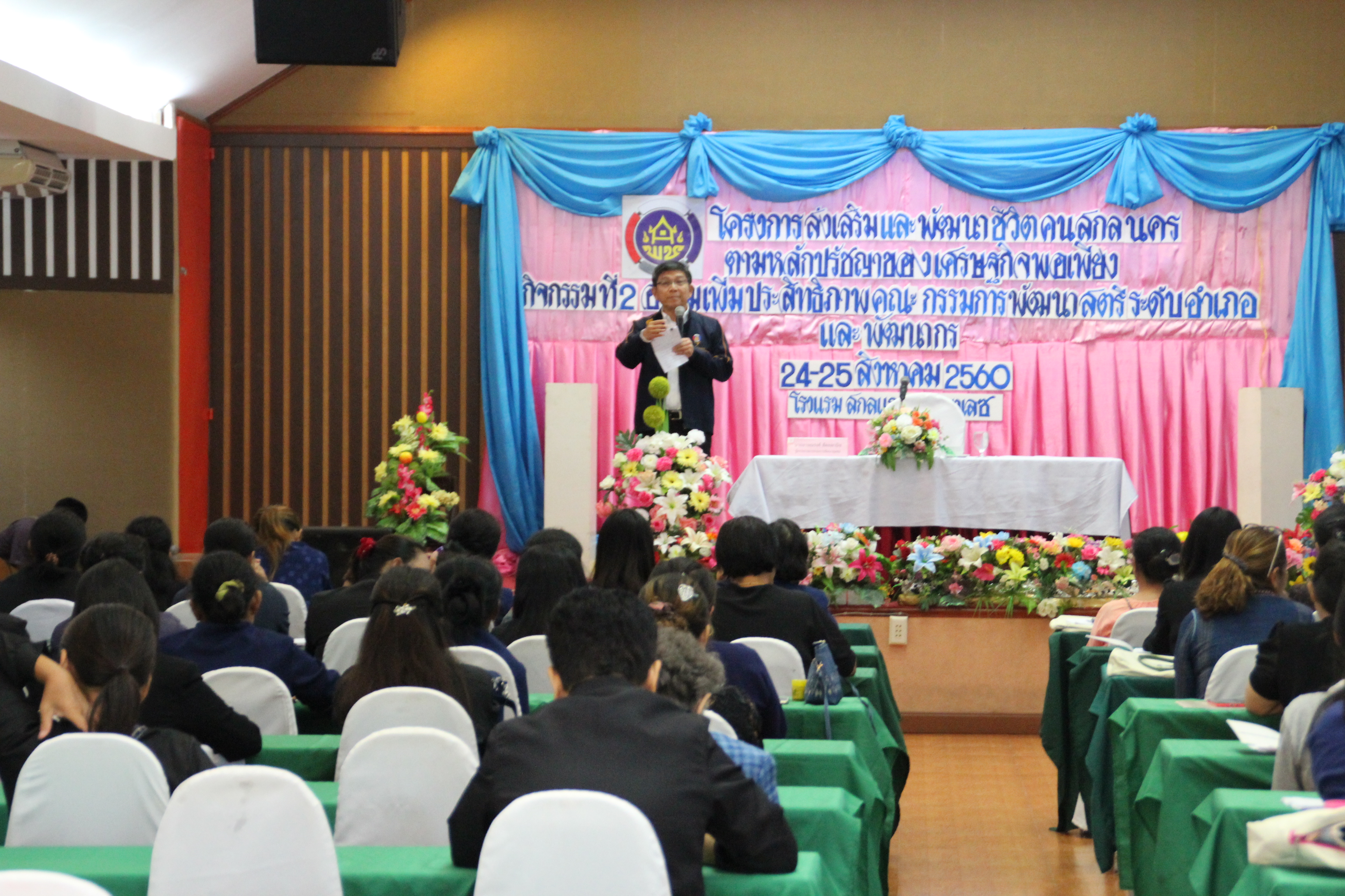 การฝึกอบรม โครงการส่งเสริมและพัฒนาชีวิตคนสกลนครตามหลักปรัชญาของเศรษฐกิจพอเพียง กิจกรรมที่2 อบรมเพิ่มประสิทธิภาพคณะกรรมการพัฒนาสตรีระดับอำเภอและพัฒนากร