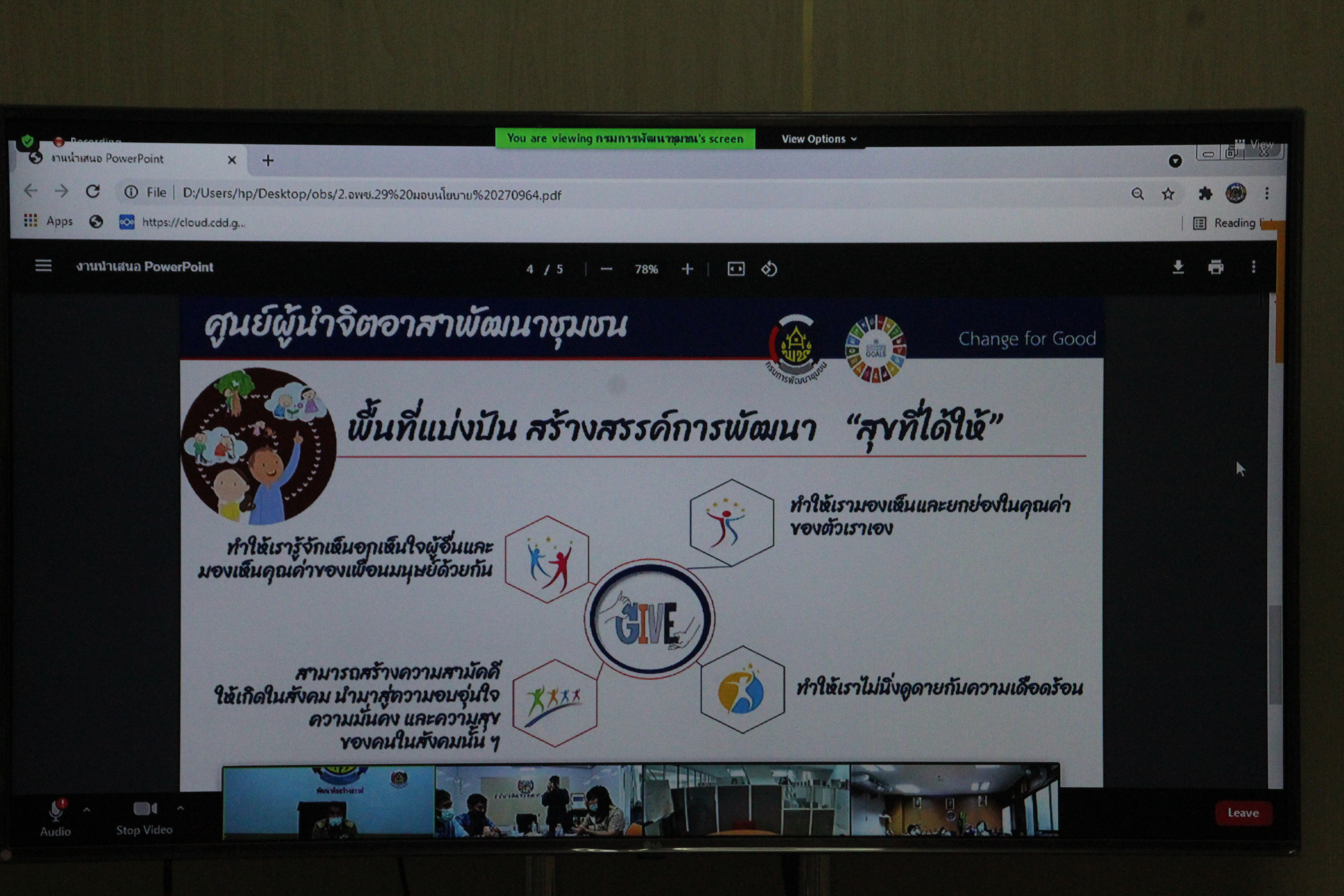 พช.สกลนคร : ร่วมประชุมโครงการส่งเสริมการขับเคลื่อนการดำเนินงานผู้นำจิตอาสาพัฒนาชุมชน