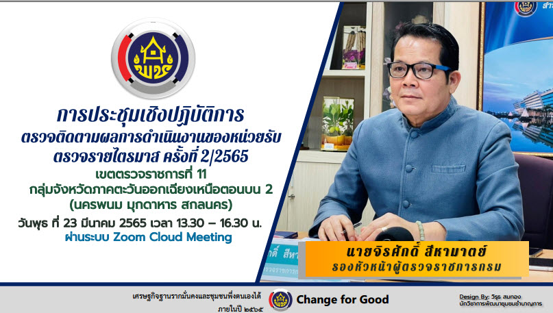 พช.สกลนคร : ร่วมประชุมติดตามผลการดำเนินงานหน่วยรับตรวจ ครั้งที่ 2/2565