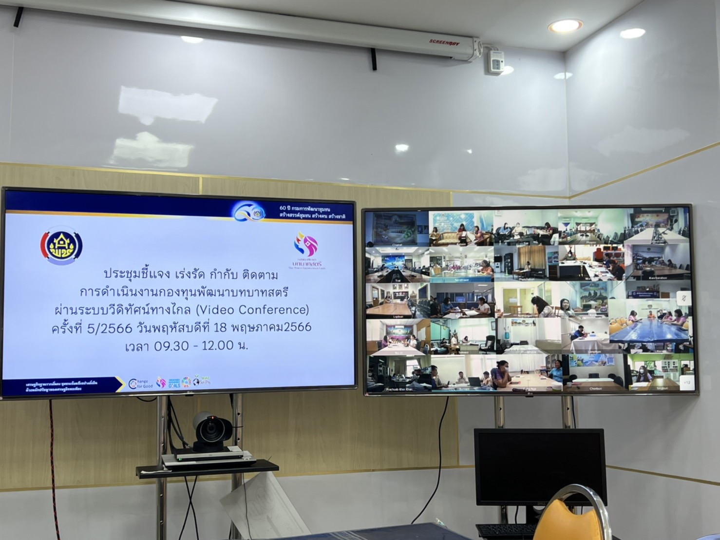 พช : สกลนคร ร่วมประชุมติดตามการดำเนินงานและการใช้จ่ายงบประมาณกองทุนพัฒนาบทบาทสตรี ประจำปีงบประมาณ พ.ศ.2566  ครั้งที่ 5/2566 ผ่านระบบ Video conference